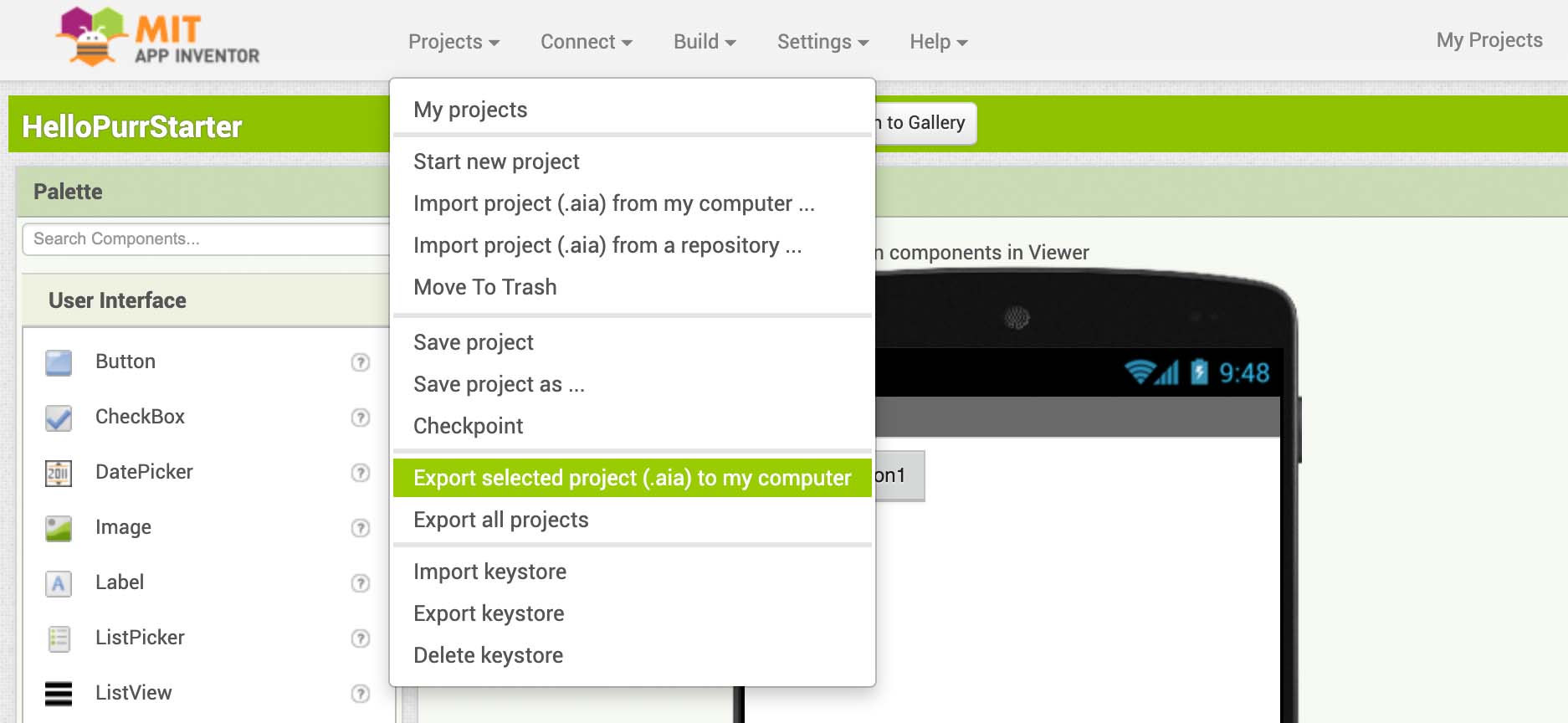 The Export function lets you export files as .AIAs so that they can be shared.