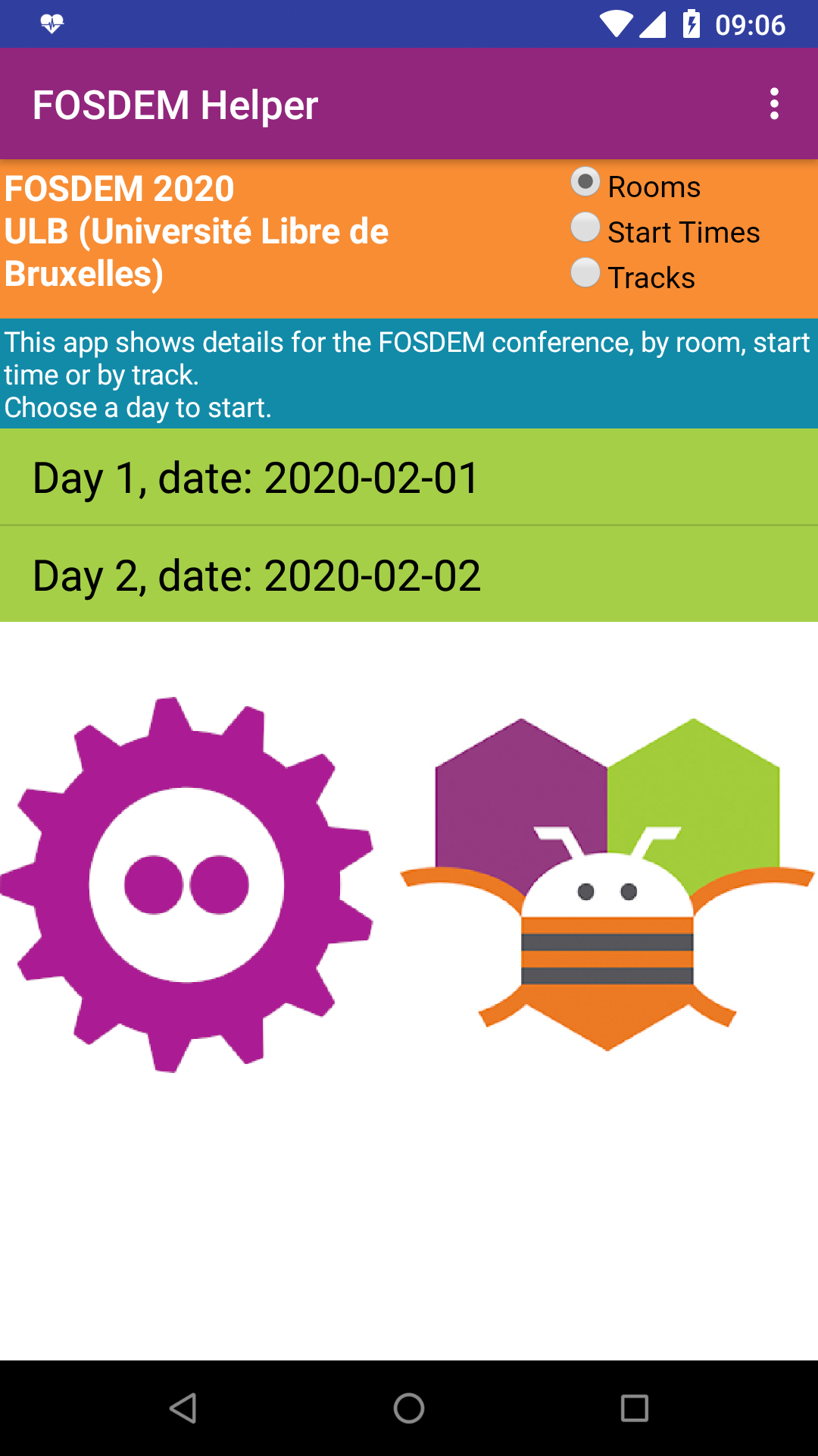 FOSDEM app main screen